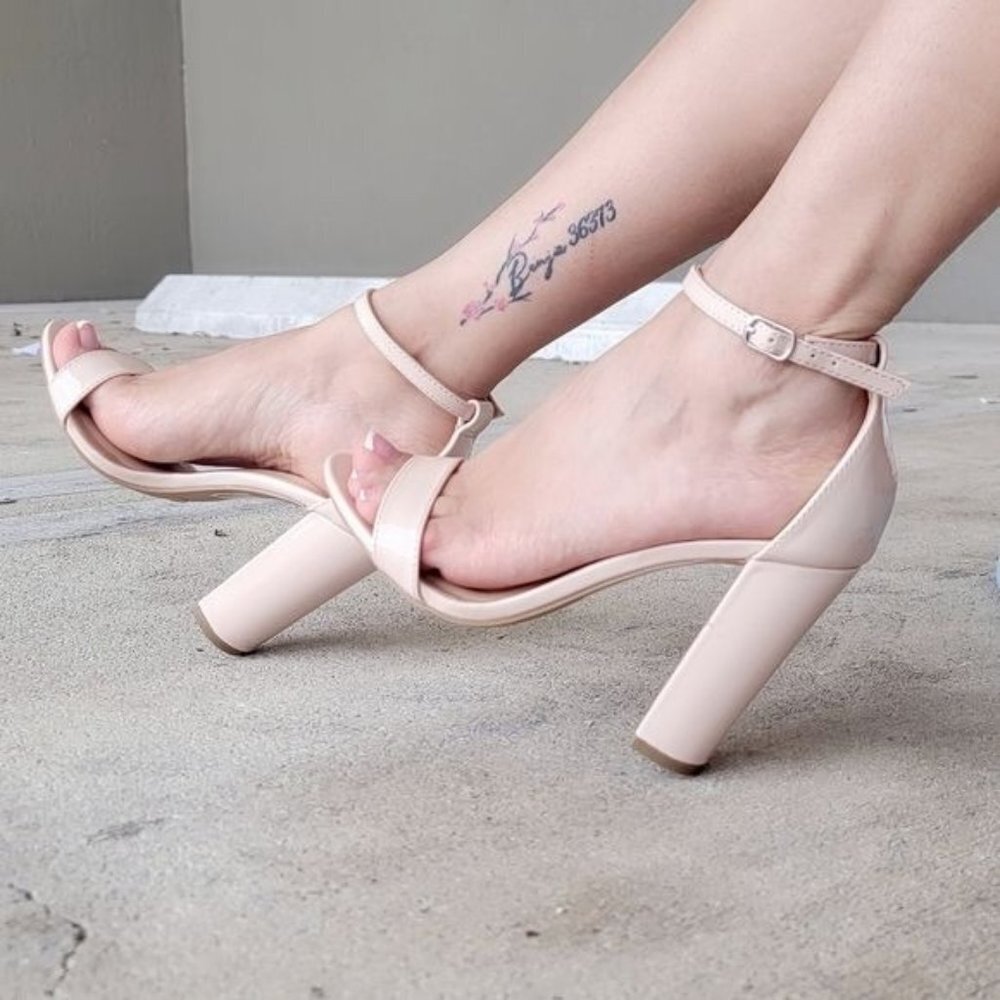 Women's Pat Ankle Strap Block Heel Dress Sandals Nude Color